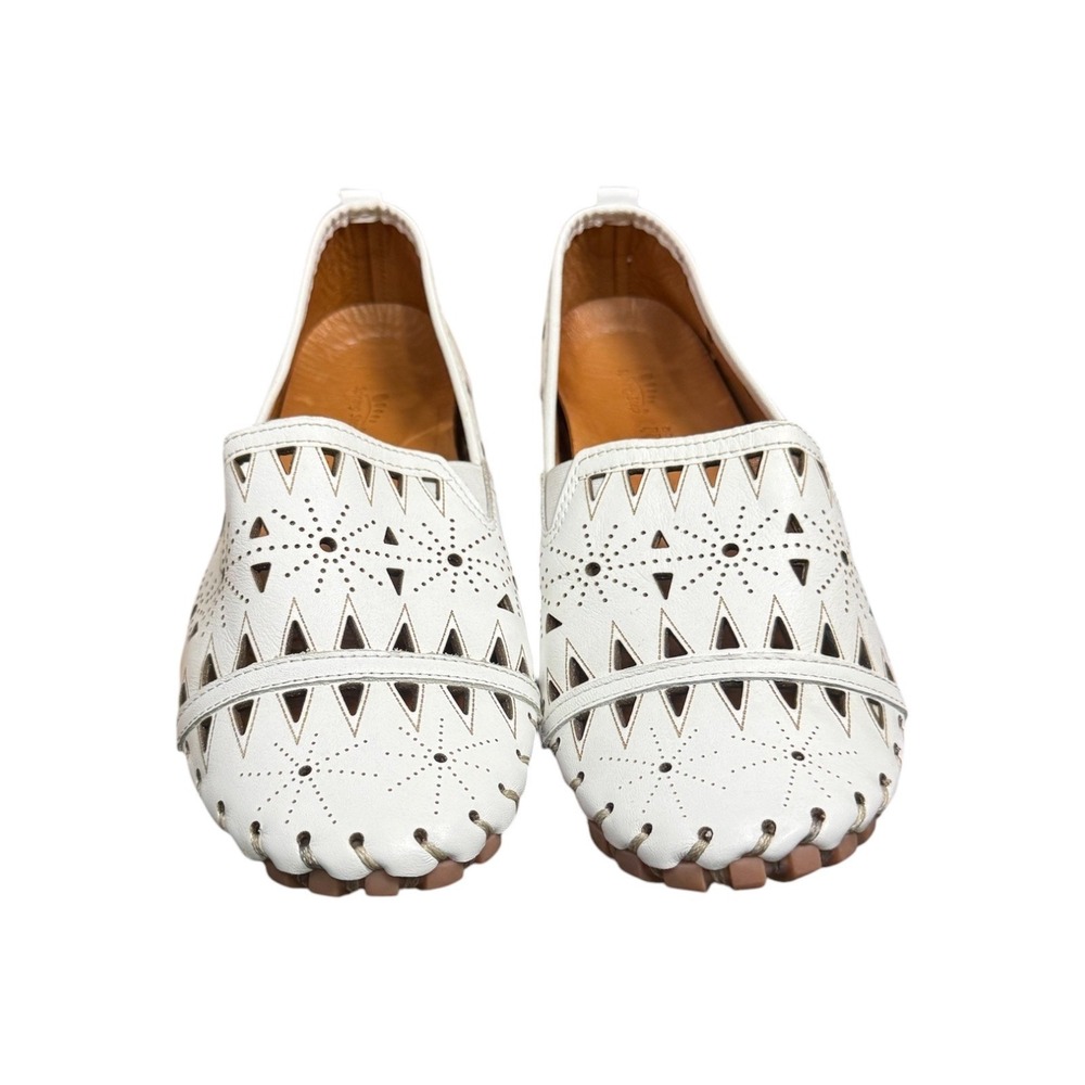 Spring Step White Leather Laser Cut Perforated Loafers Made in Turkey Size 41